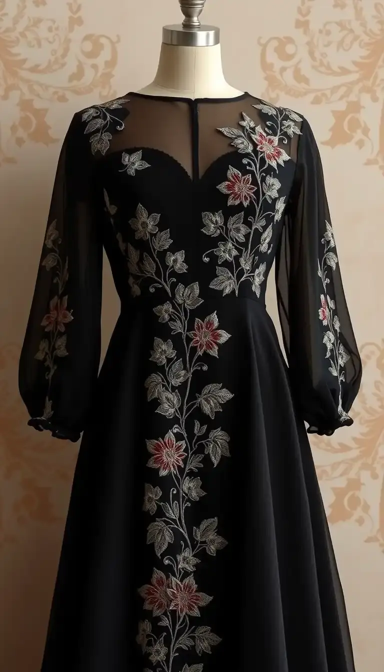 Black Embroidered Formal Dress