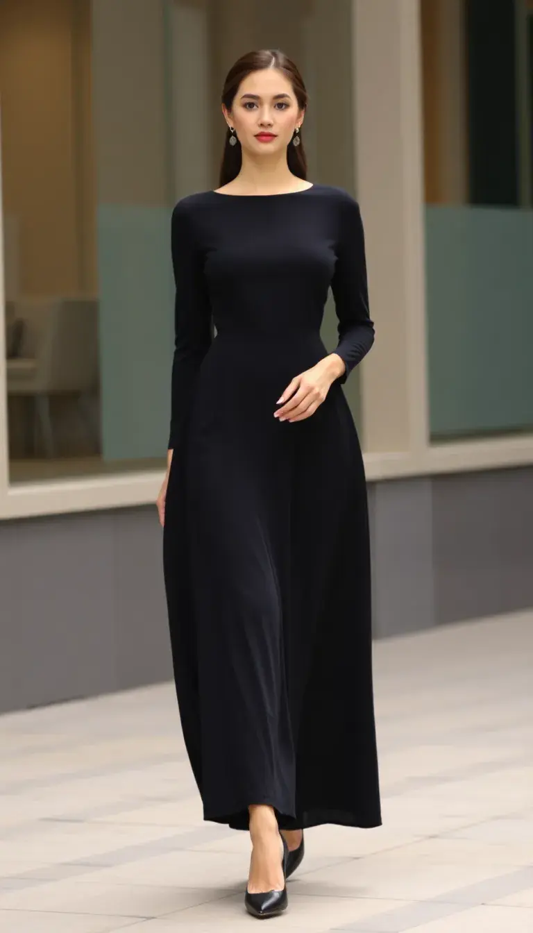 Black Long Sleeve Midi Dress elegant