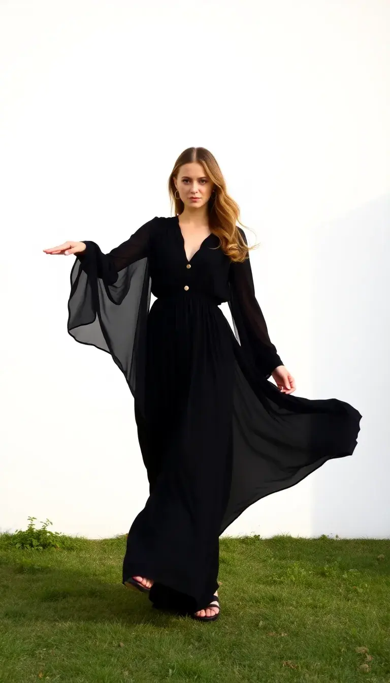 Black Long Sleeve Maxi Dress flowy