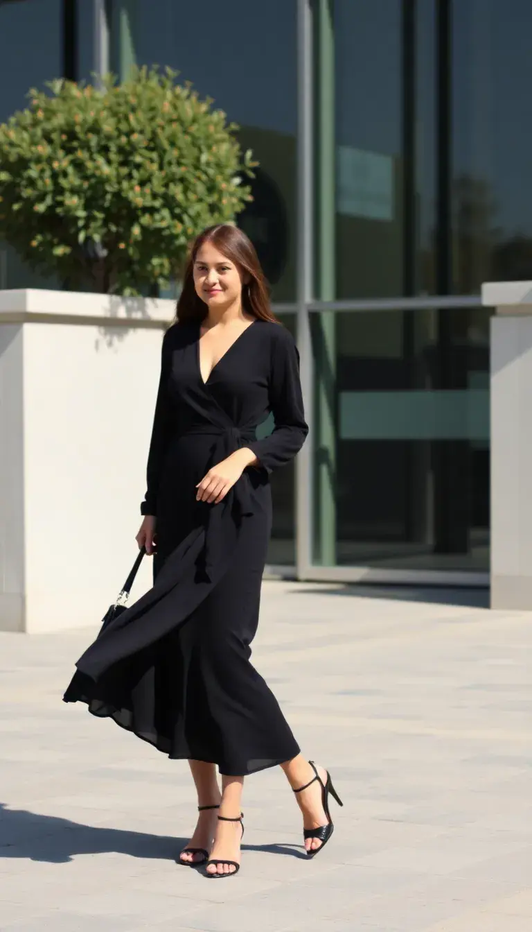 Black Long Sleeve Wrap dress versatile