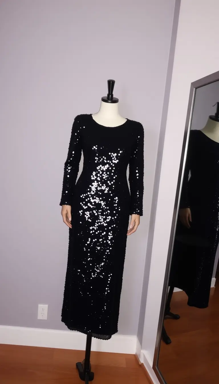 Black Long Sleeve Sequin dress sparkling