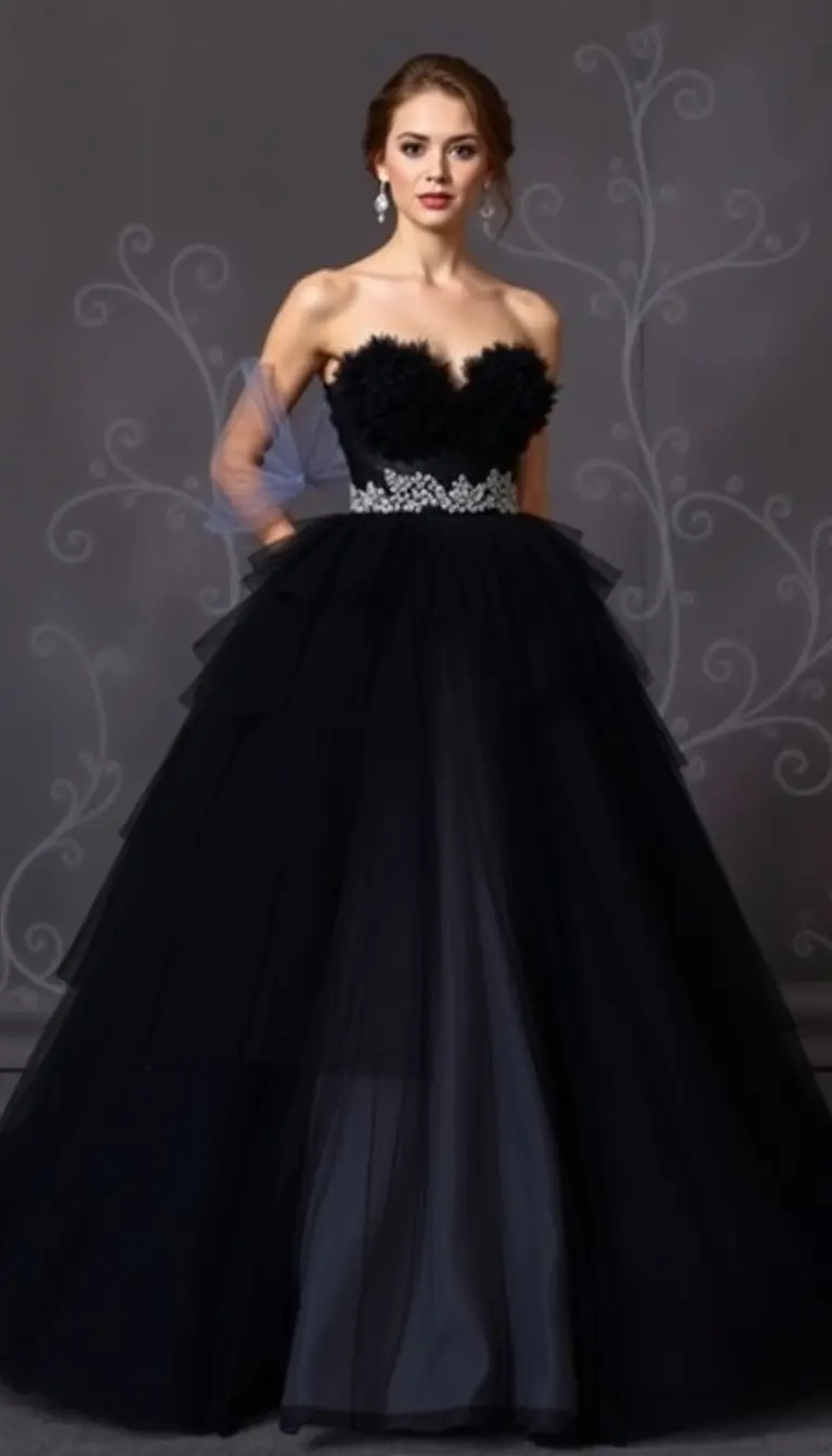 Black Tulle Ball Gown Prom
