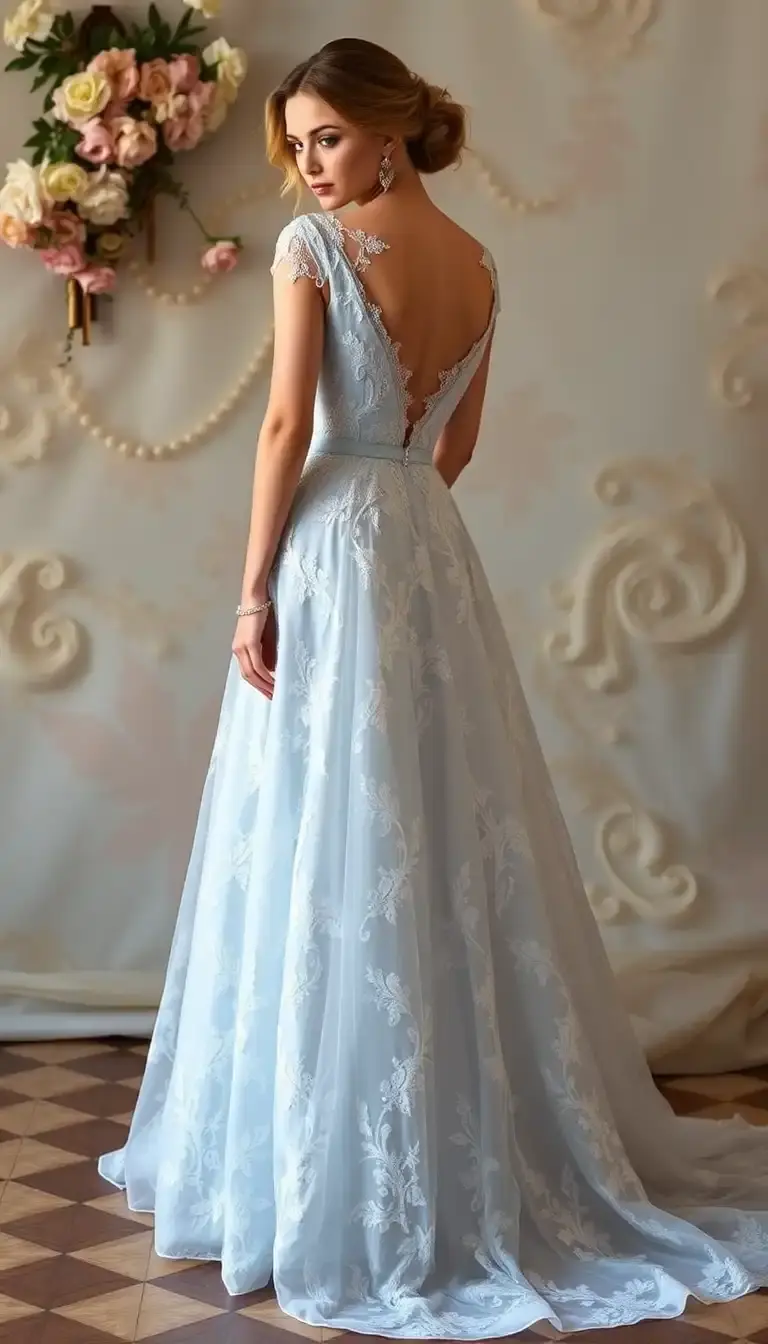 Powder Blue Lace Prom Dress