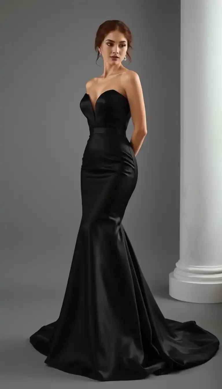 Black Satin Wedding Gown Mermaid