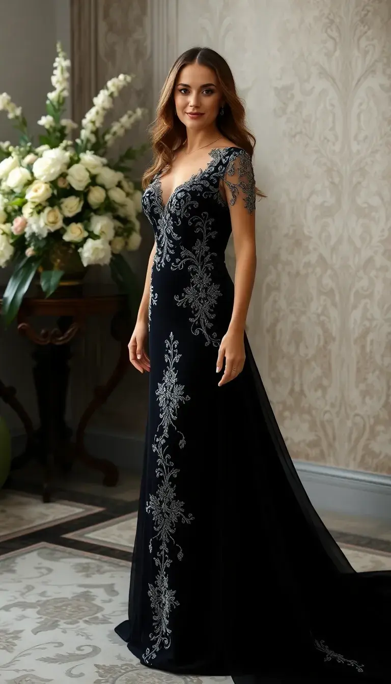 Embroidered Black Bridal Gown