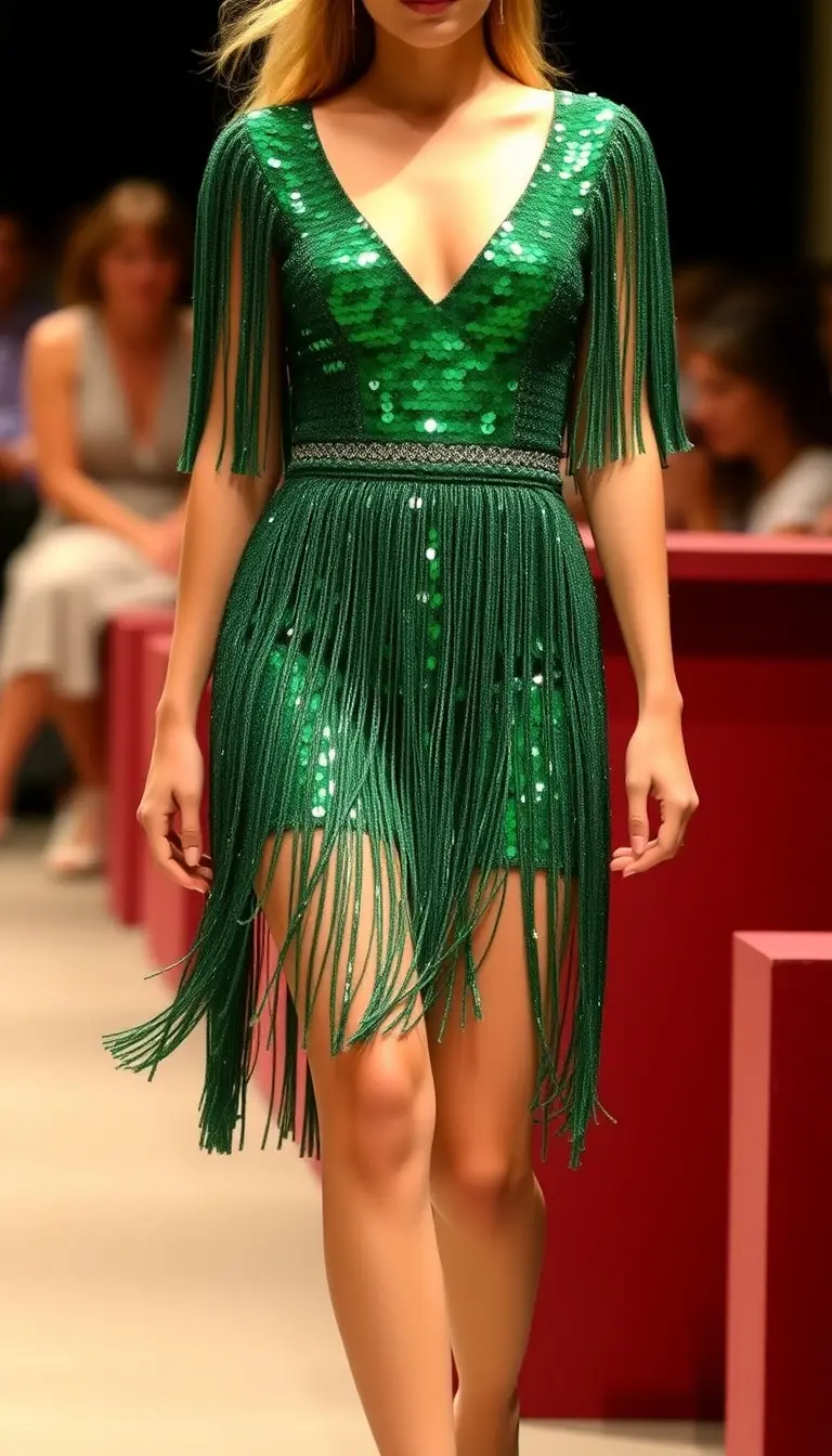 Green Sequin Dress with Fringe