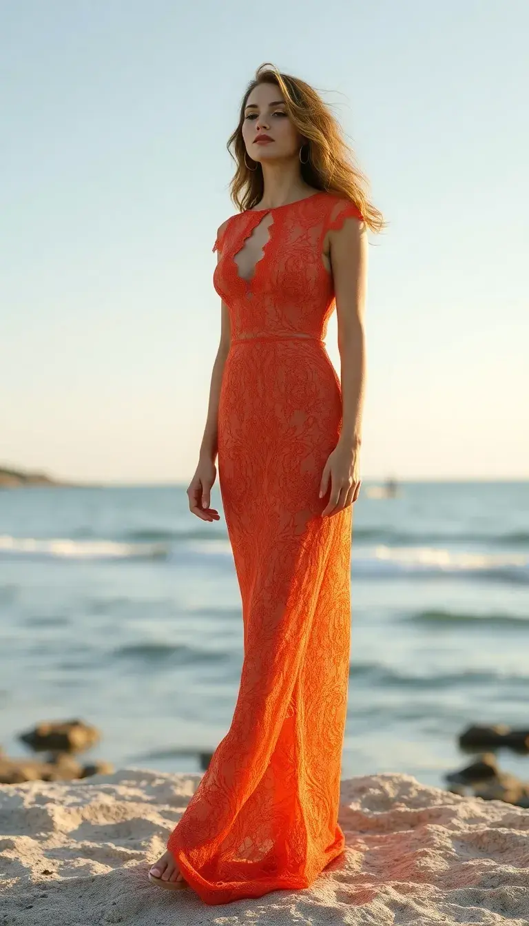 Burnt Orange Lace Midi Dress