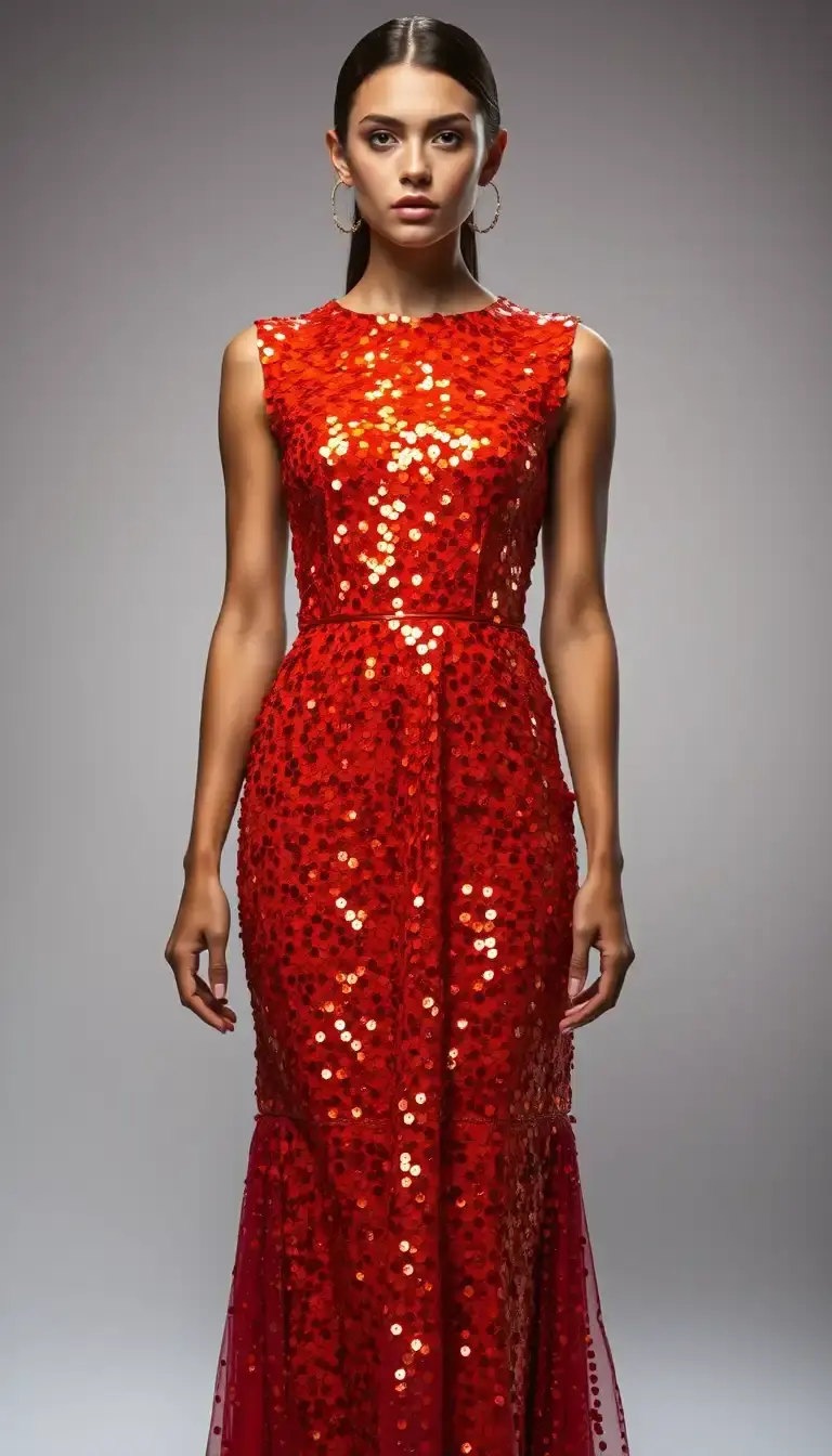 Burnt Orange Sequin Party Dress