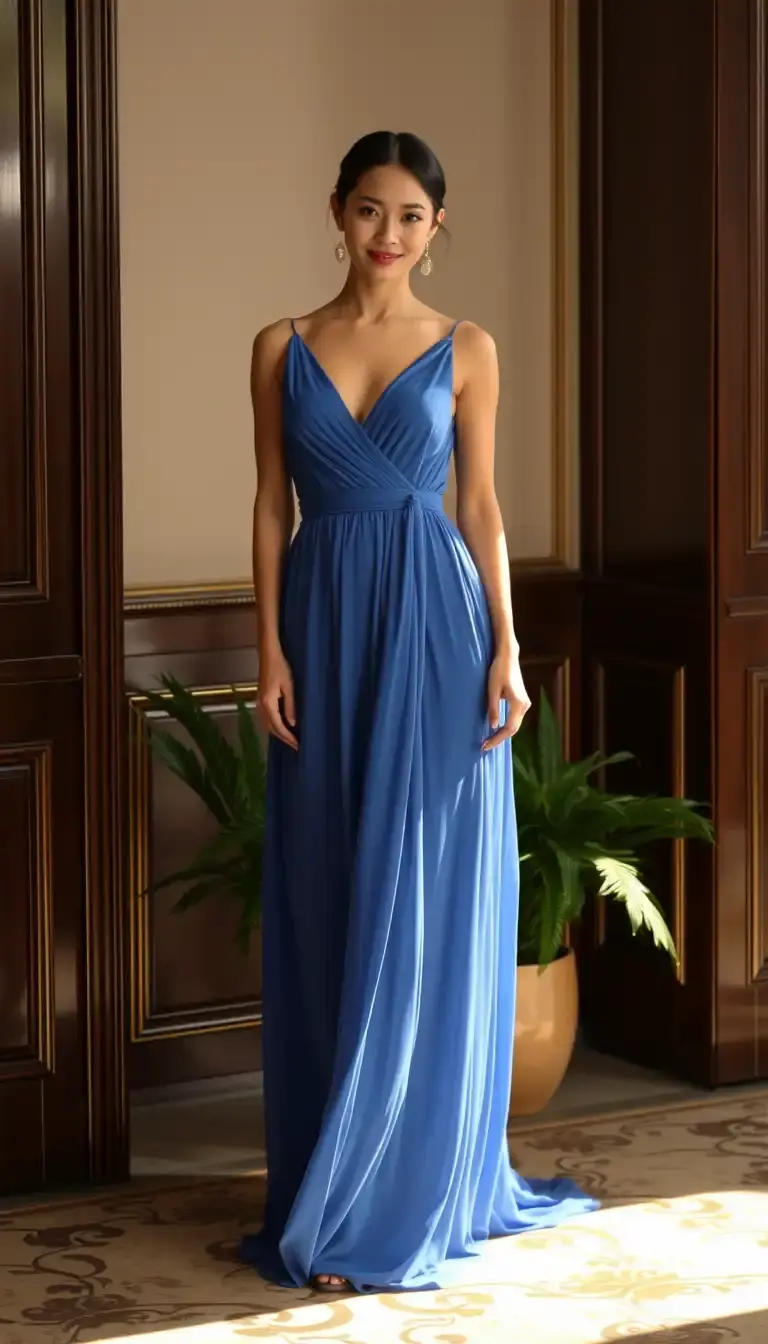 Blue Chiffon Evening Dress