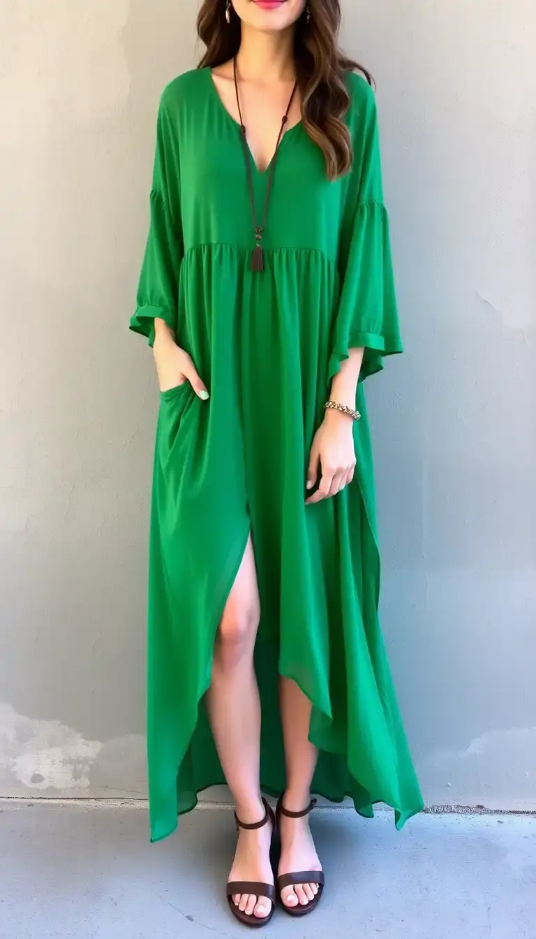 Green Chiffon Boho Dress