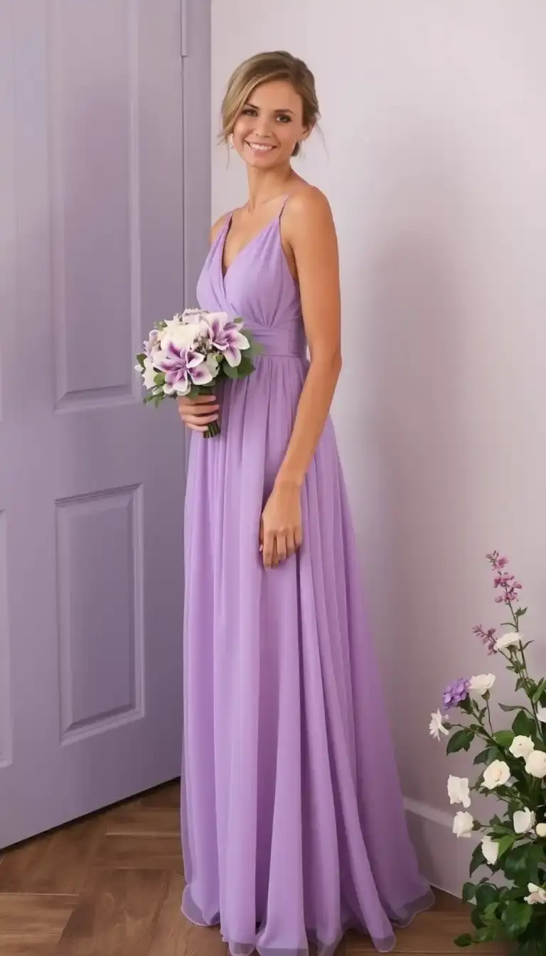 Lavender Chiffon Wedding Guest Dress