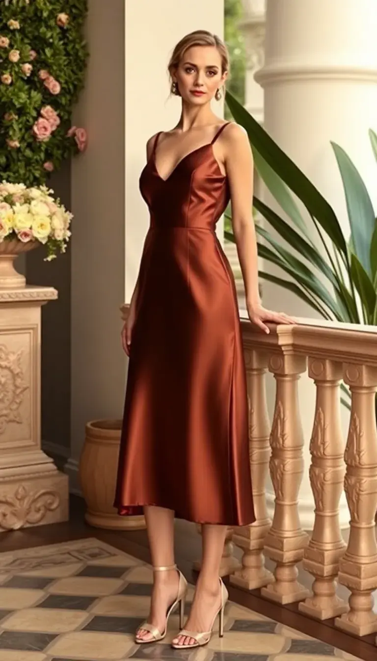 Satin Cocktail Midi Dress