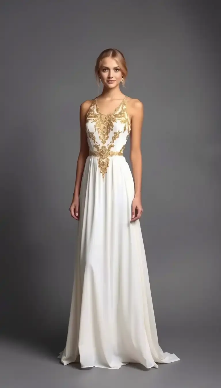 White and Gold Maxi Dress