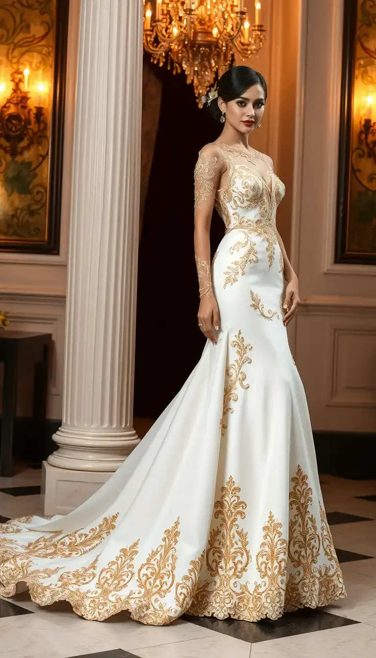 White and Gold Evening Gown