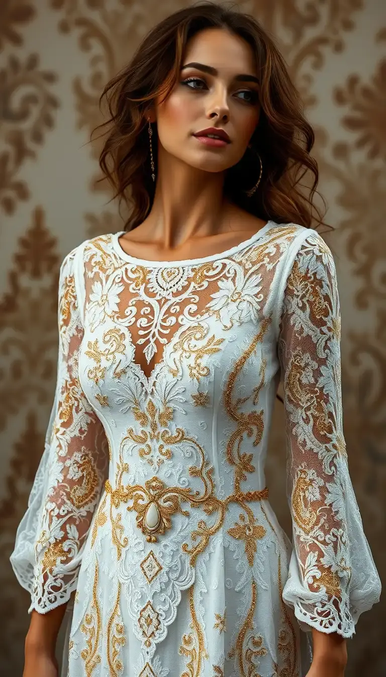 White and Gold Lace Dress