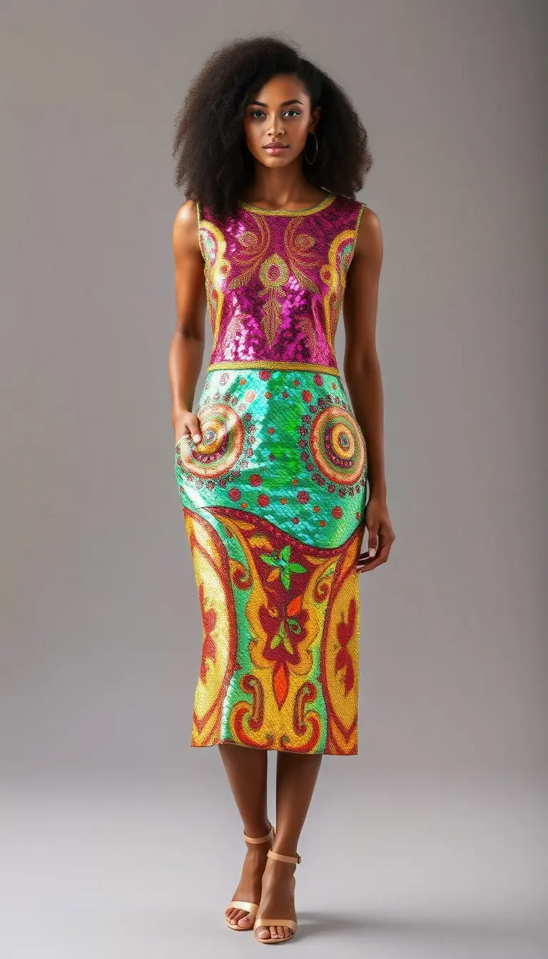 Multicolor Sequin Dress with patterns