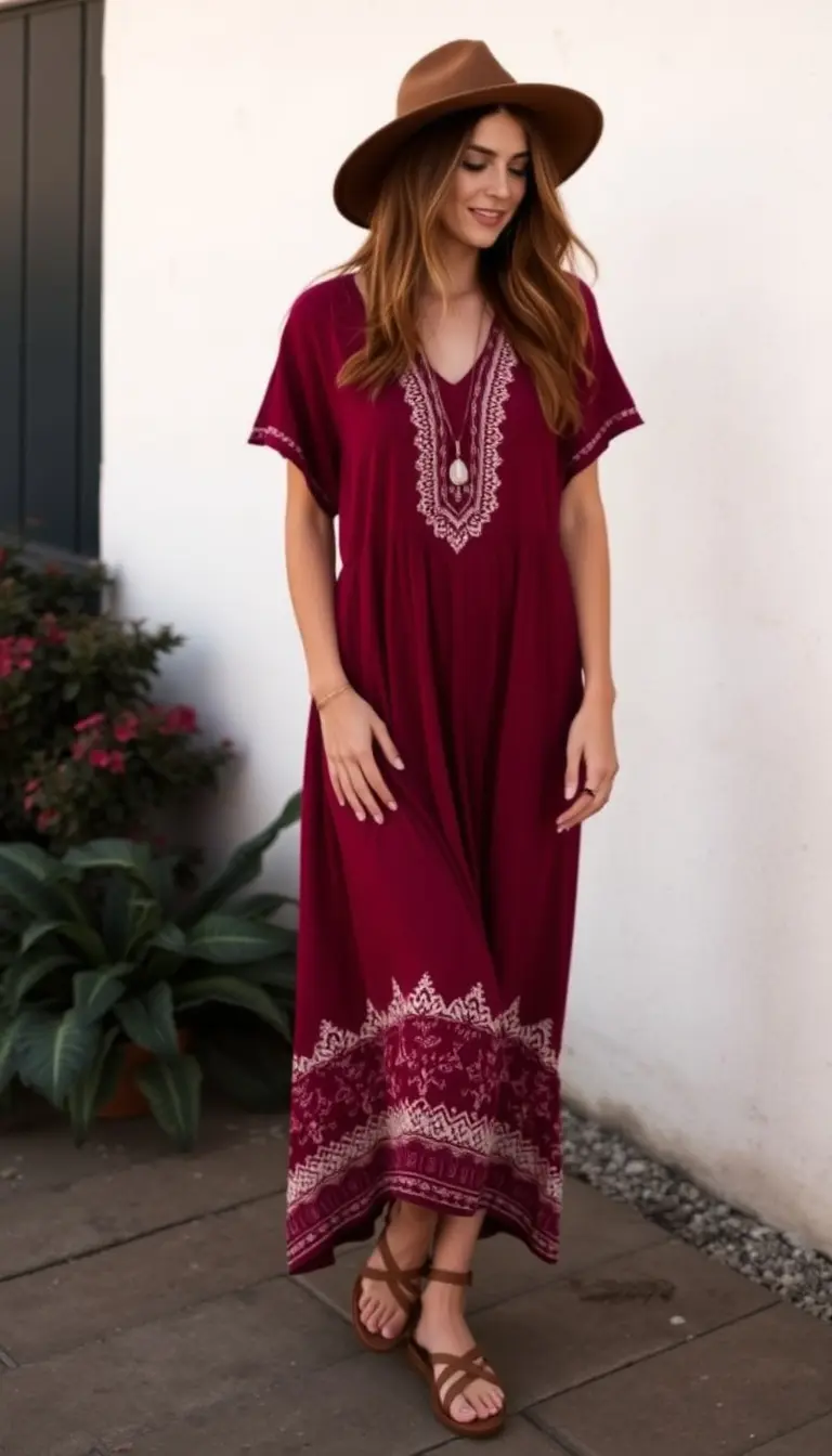 Burgundy Red Boho Dress