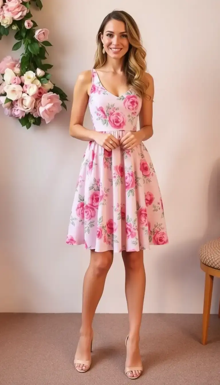 Pink Floral Mini Party Dress