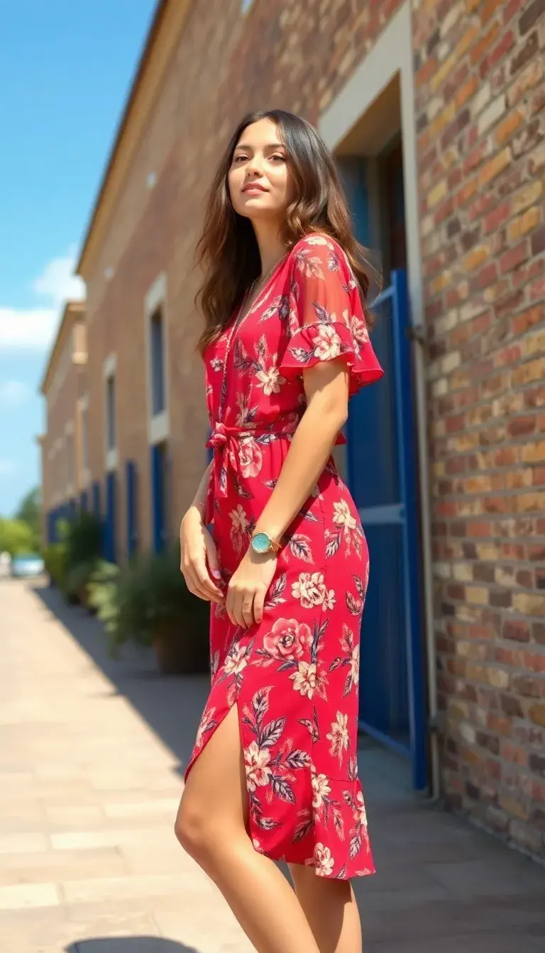 Red Floral Mini Boho Dress