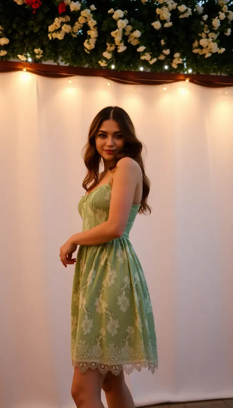Green Floral Mini Lace Dress