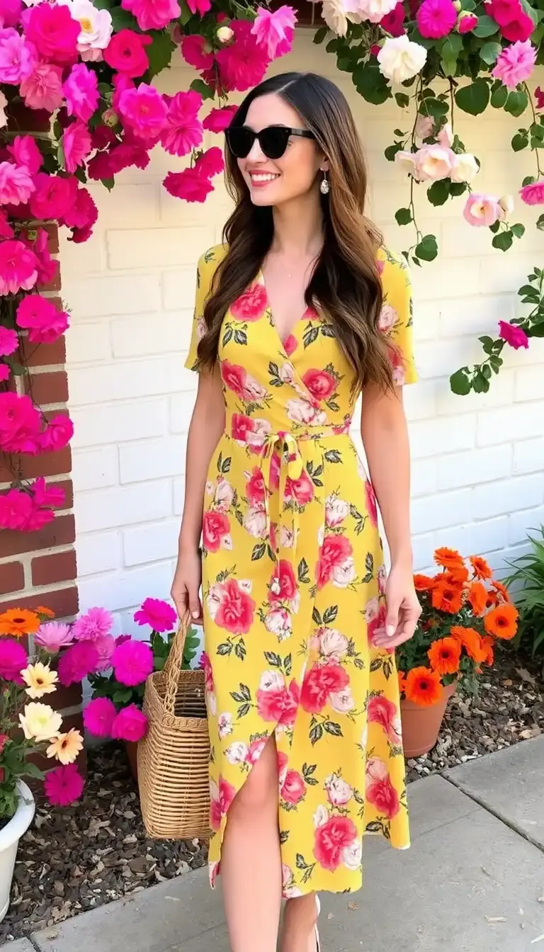 Yellow Floral Mini Wrap Dress