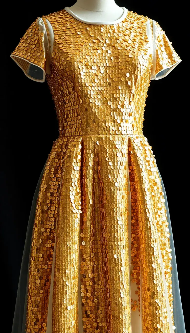 Gold and White Sequin Dress