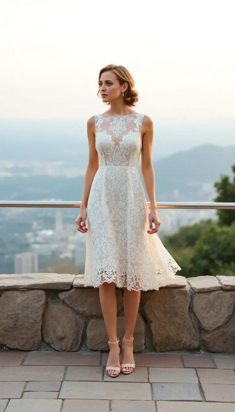 Gold and White Lace Midi Dress