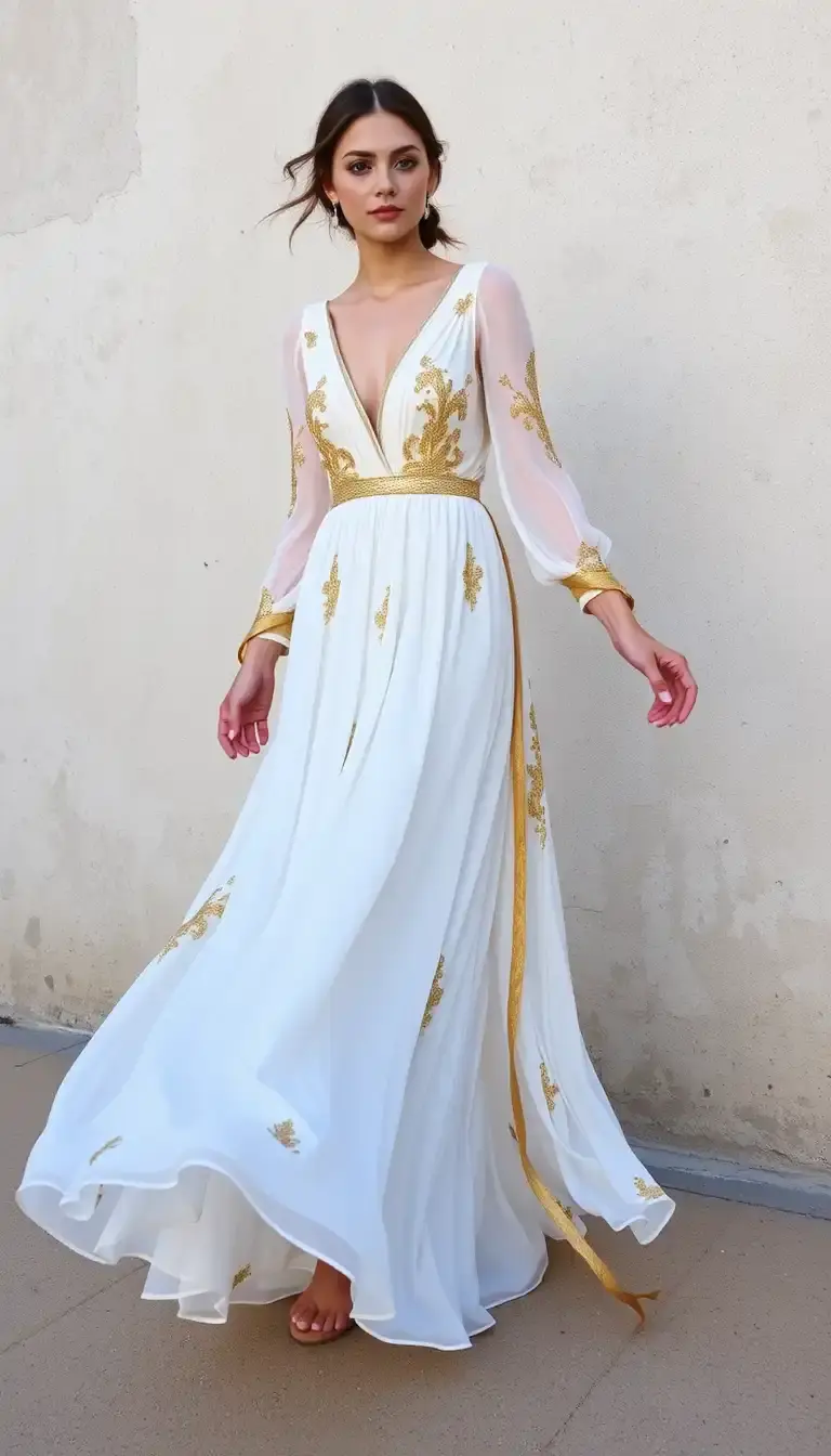 Gold and White Chiffon Maxi