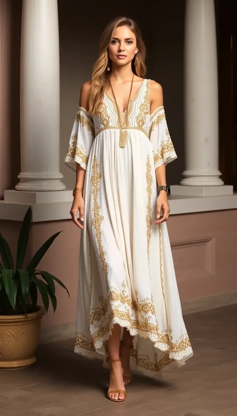Gold and White Boho Dress