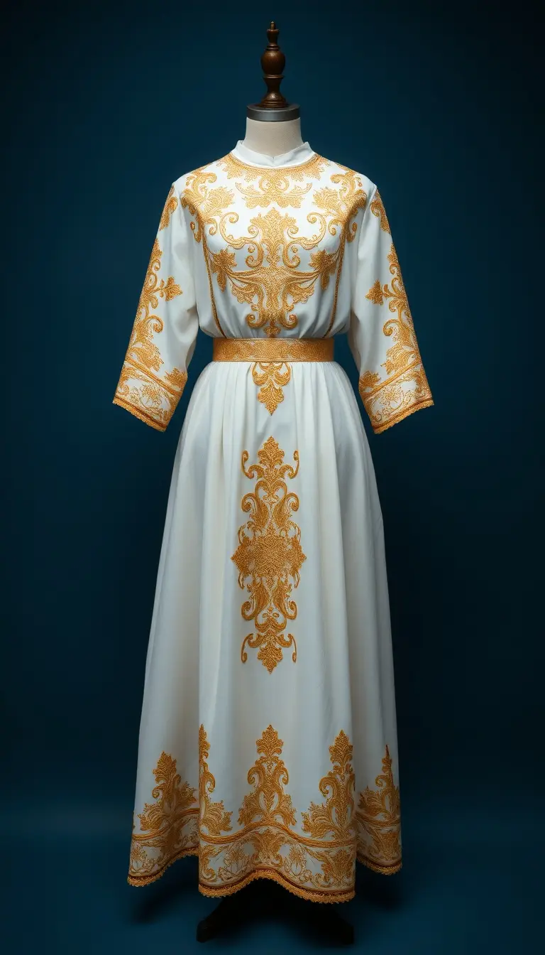 Gold and White Embroidered Dress