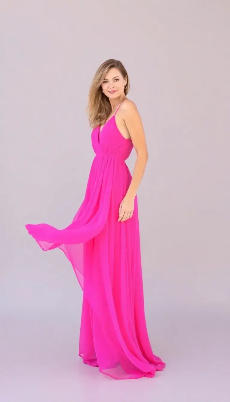 Hot Pink Chiffon Maxi Dress