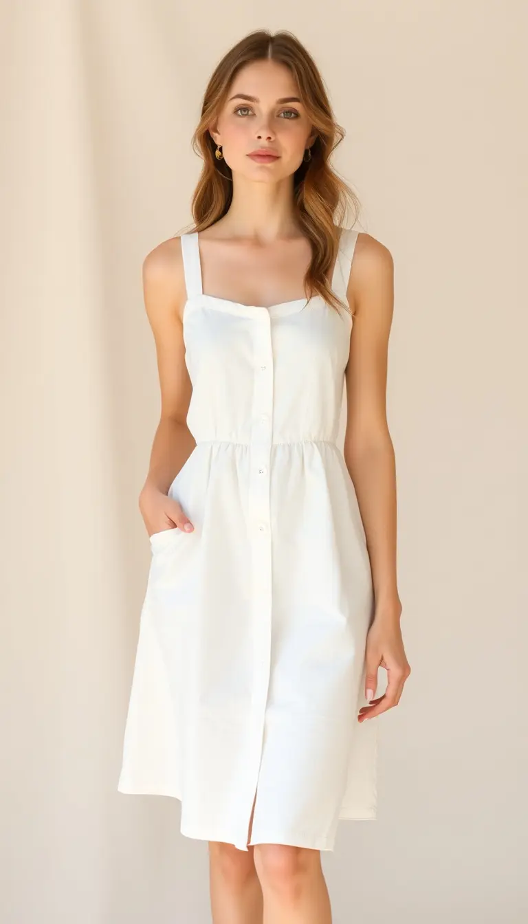 White Linen Sundress with Buttons