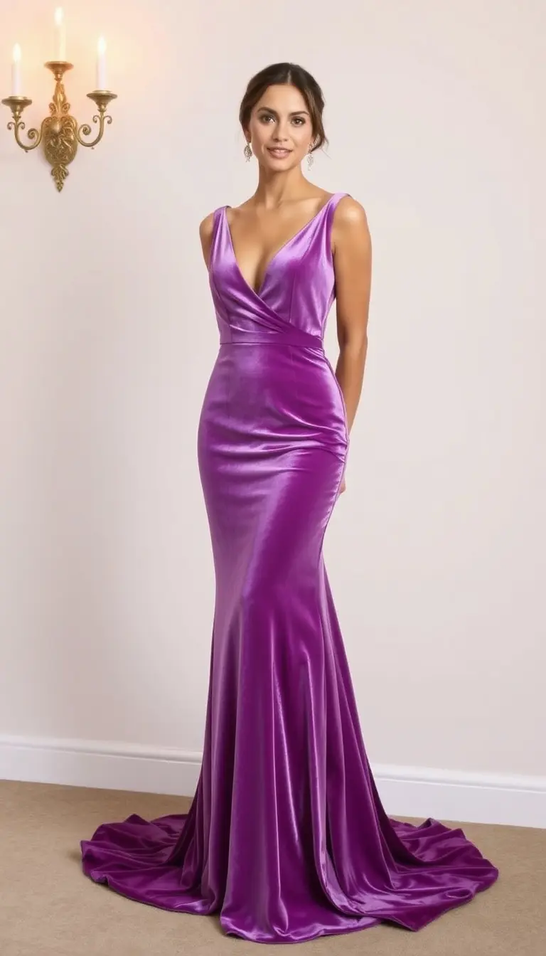 Lavender Velvet Evening Dress