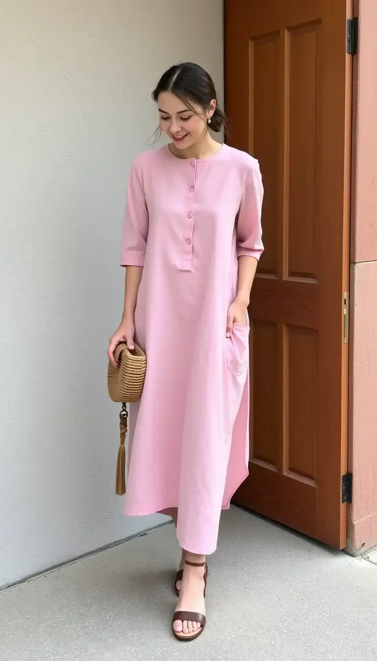 Pink Linen Shift Dress