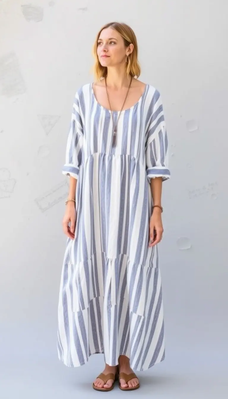 Striped Linen Boho Dress