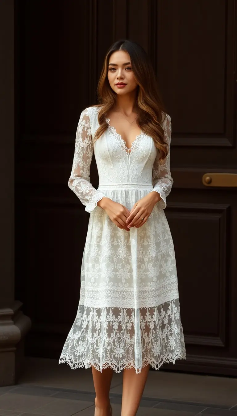 White Long Sleeve Midi Lace
