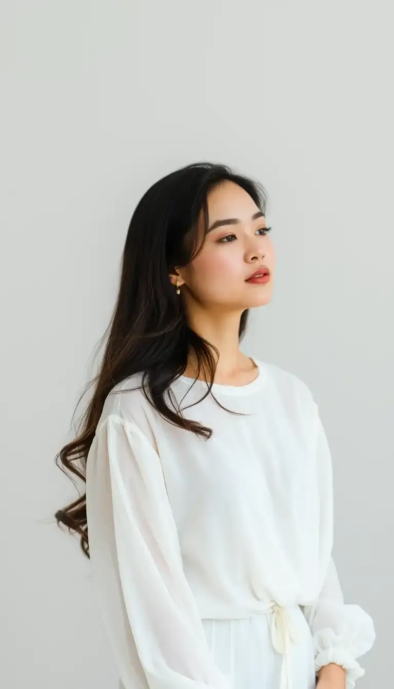 White Long Sleeve Chiffon