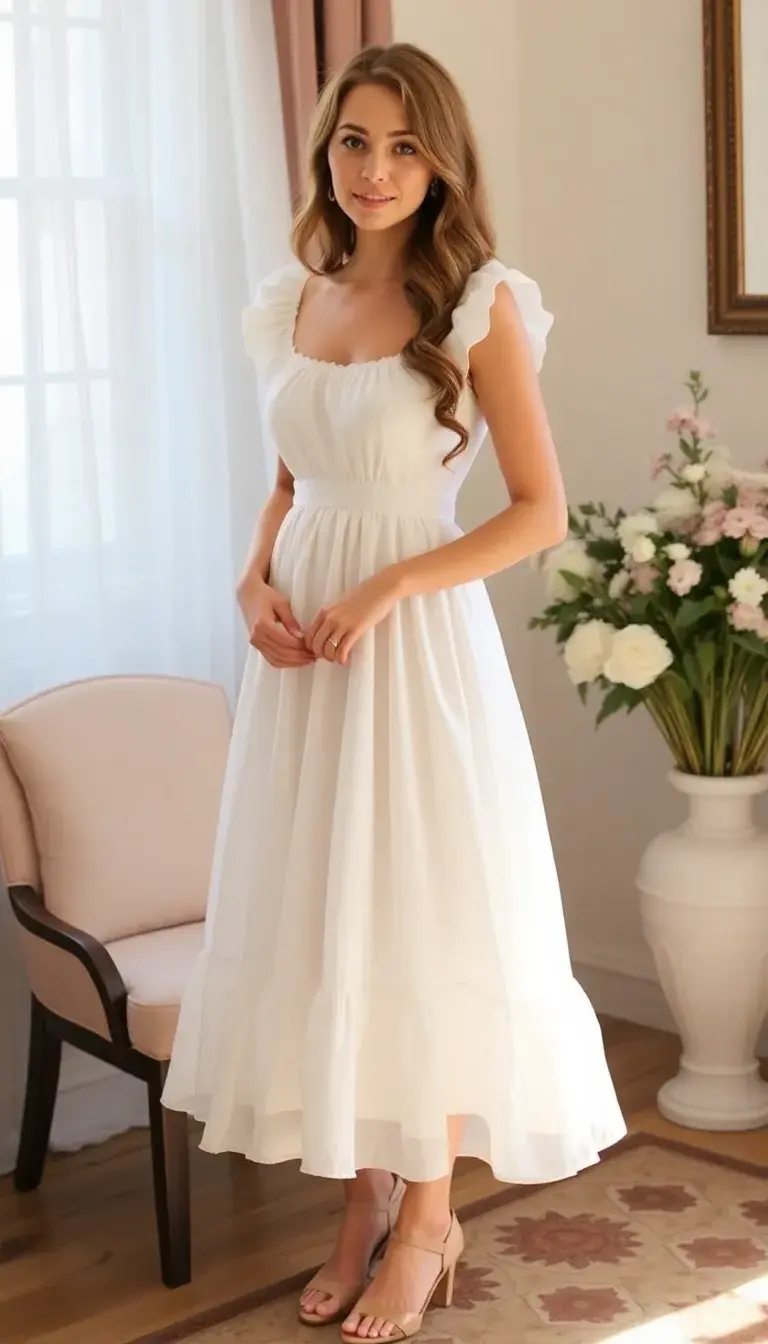 White Milkmaid Midi Dress