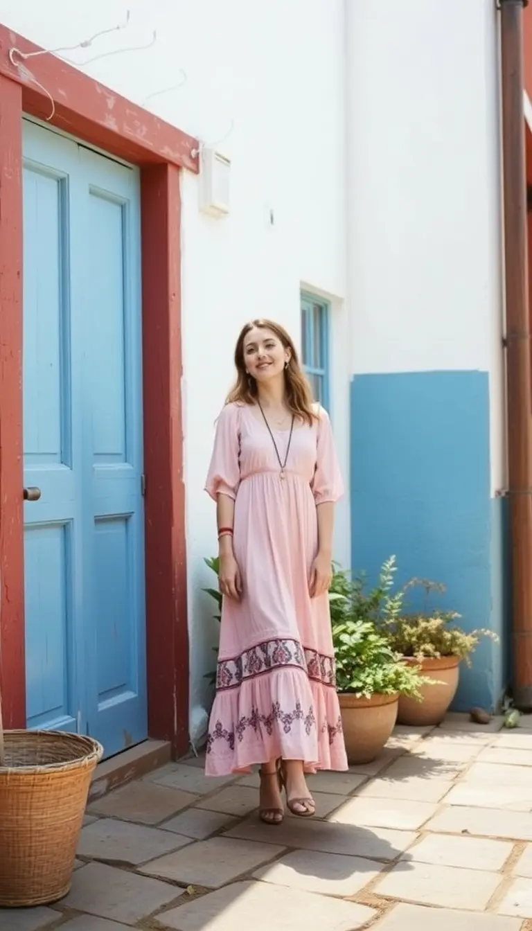 Pink Milkmaid Boho Dress