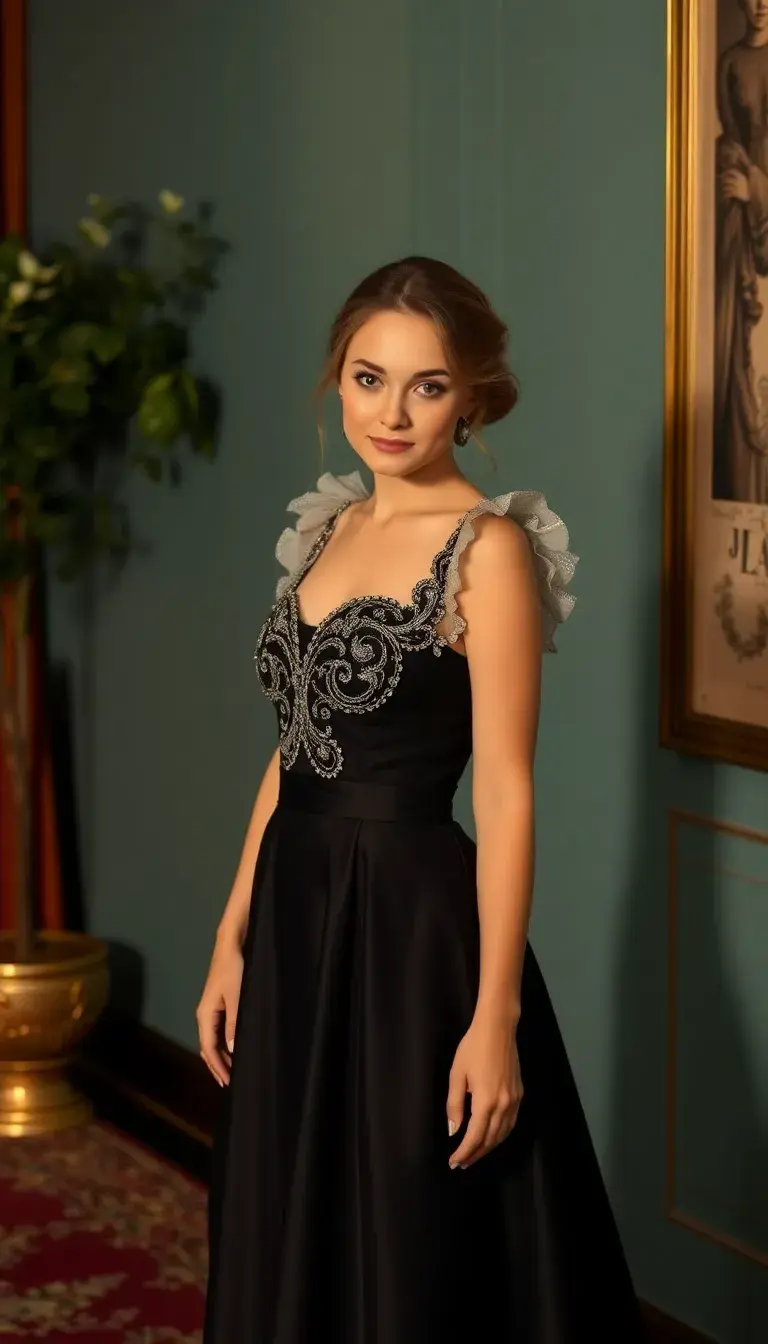 Black Milkmaid Evening Dress