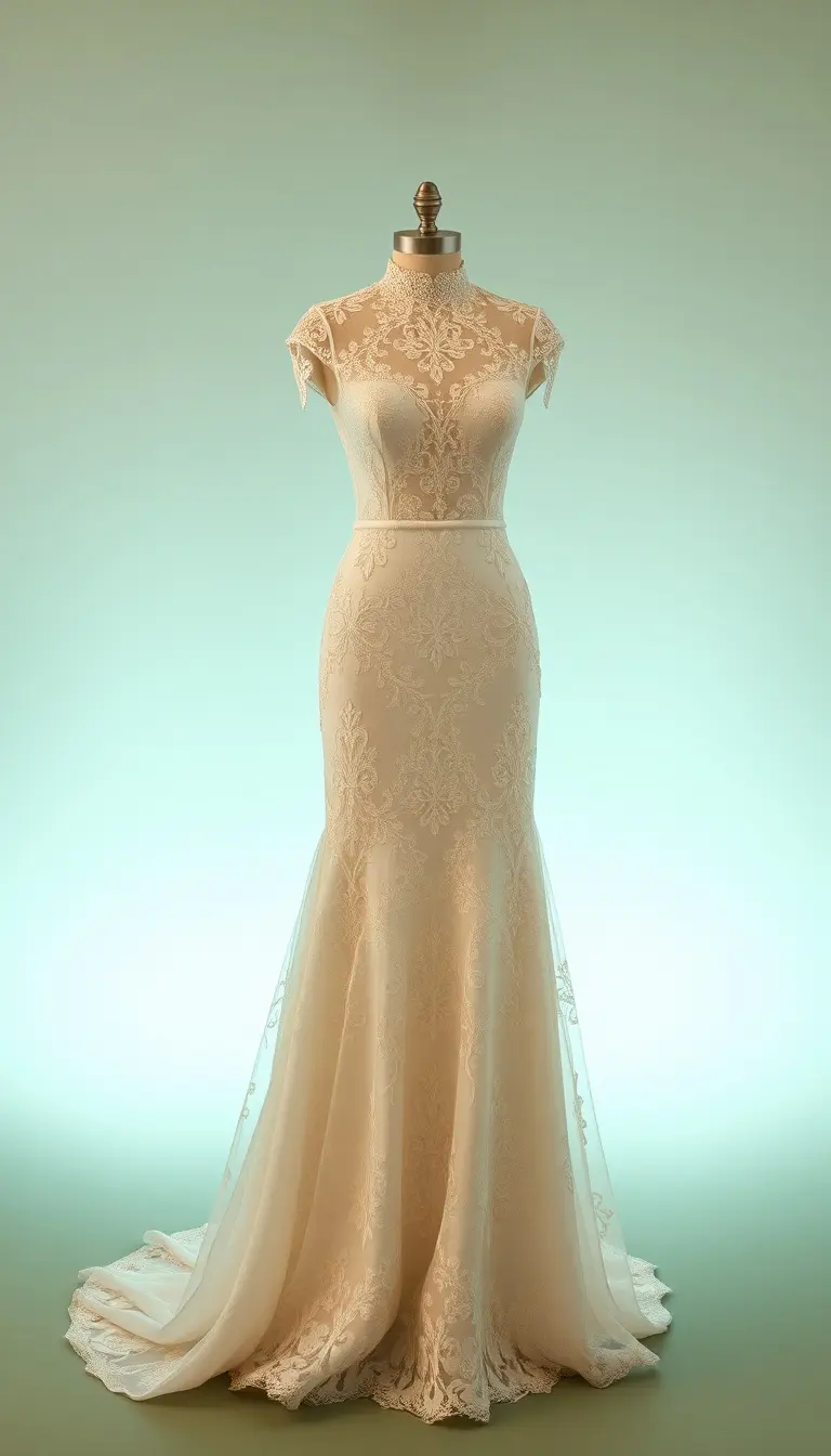 High Neck Modest Lace Gown