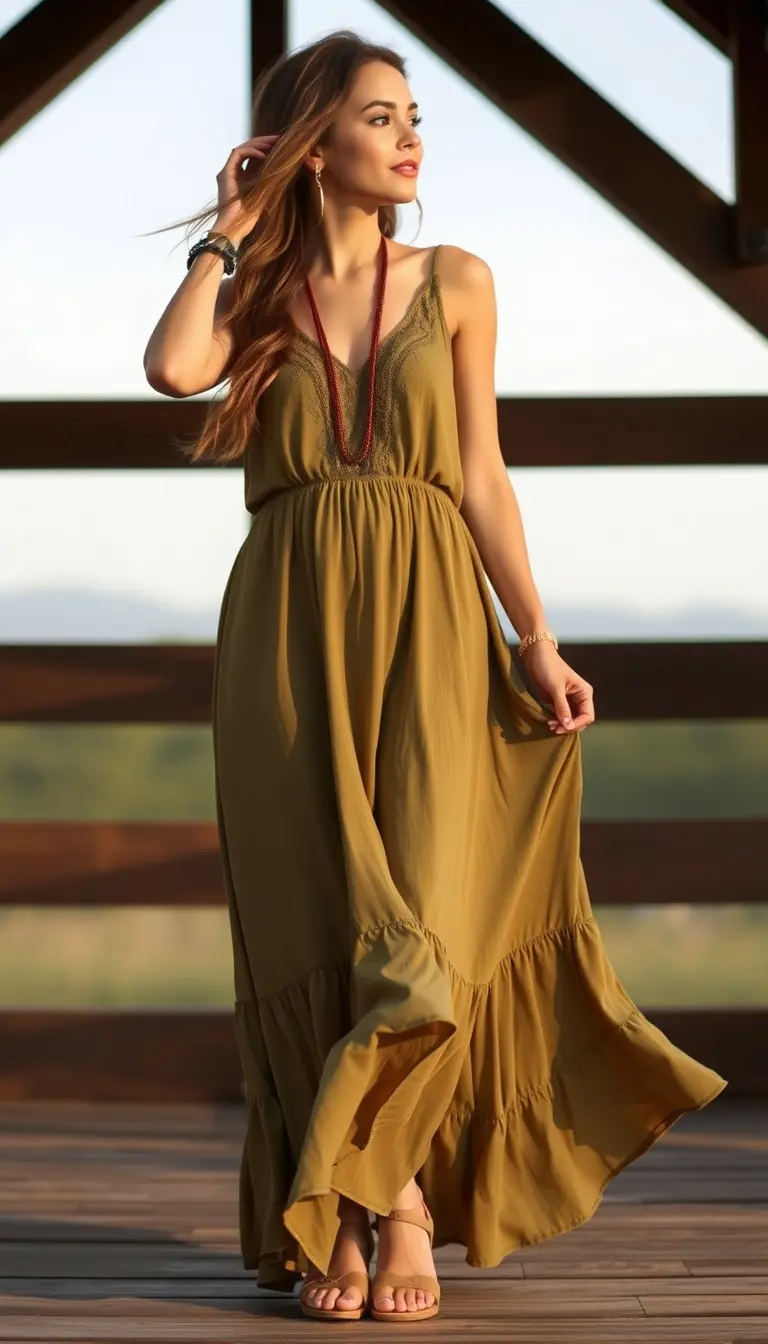 Olive Green Maxi Boho Dress