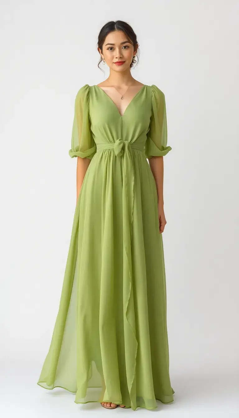 Olive Green Chiffon Dress