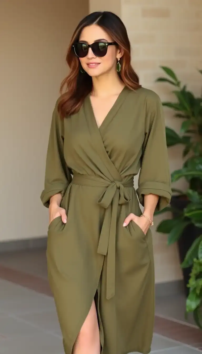 Olive Green Wrap Dress