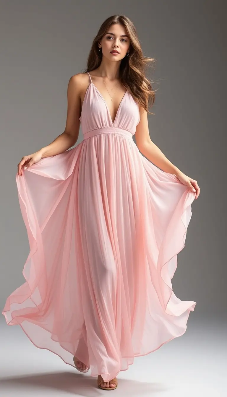 Soft Pink Chiffon Maxi Dress