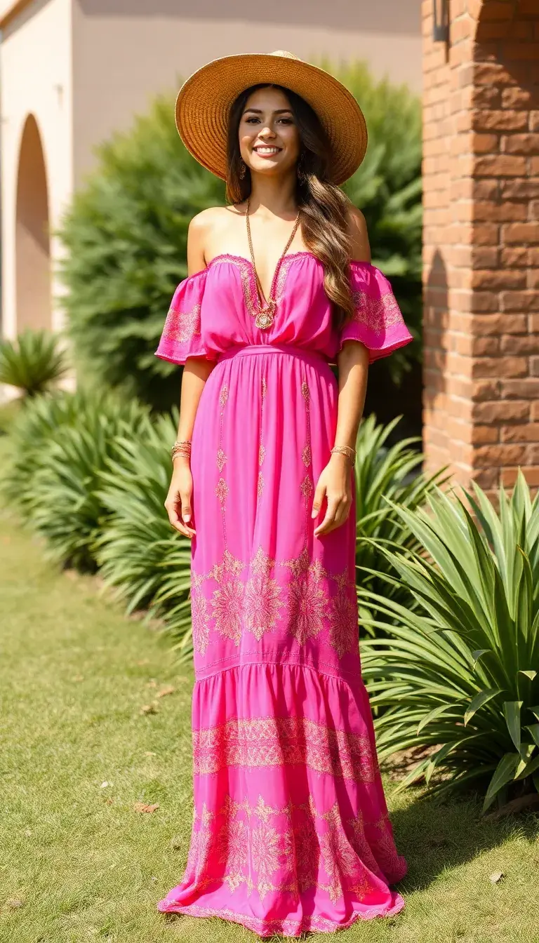 Hot Pink Boho Maxi Dress