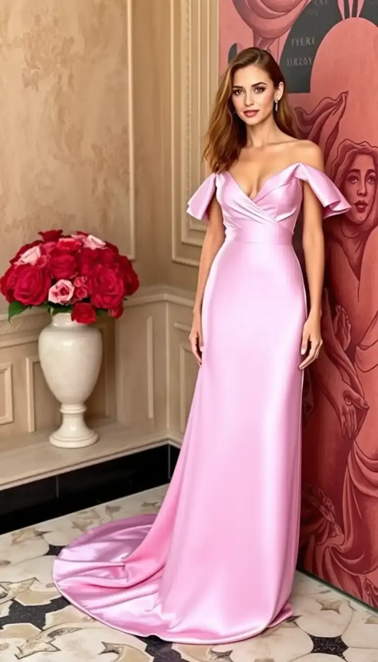 Pink Satin Maxi Formal Dress