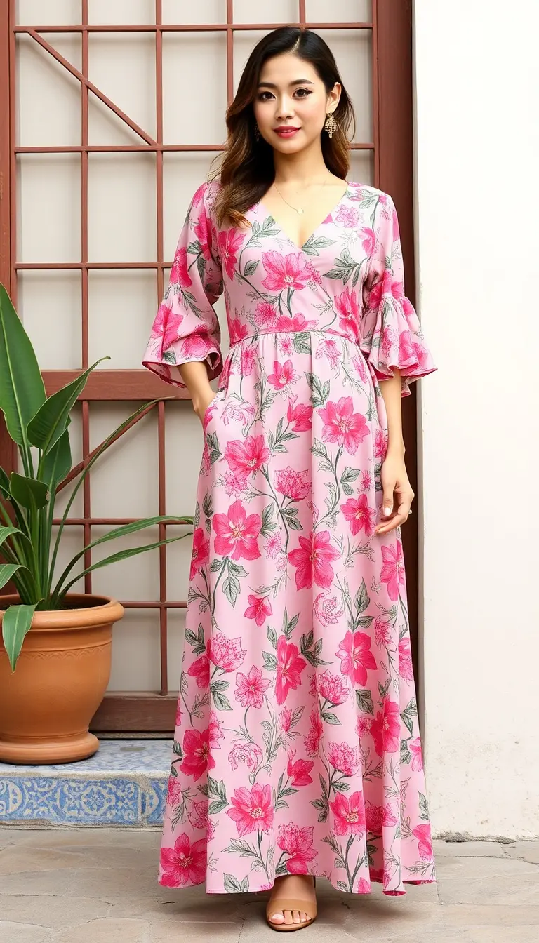 Pink Floral Print Maxi
