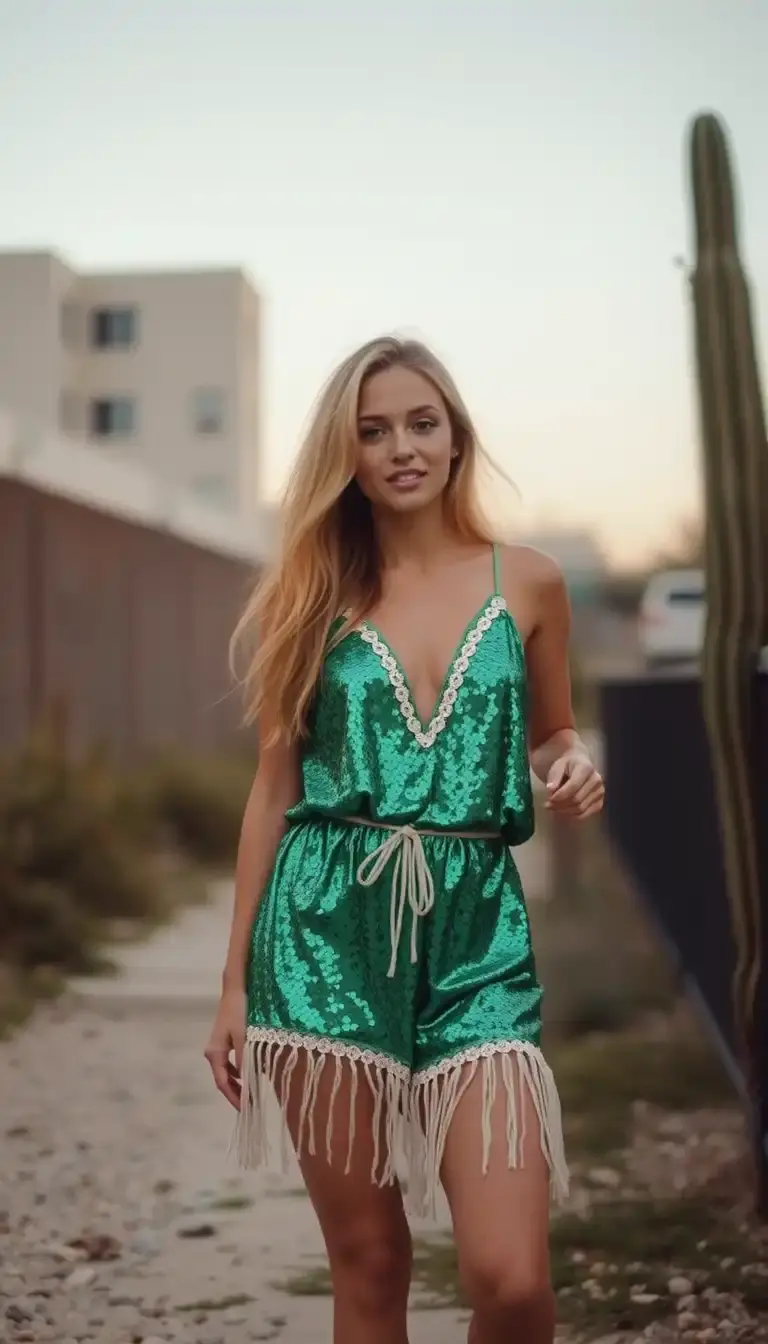 Green Sequin Boho Mini