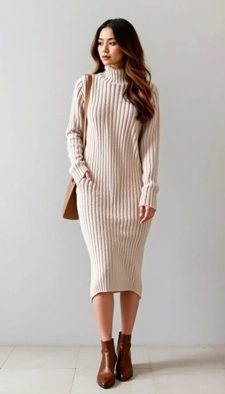 Ribbed Sweater Midi Dress